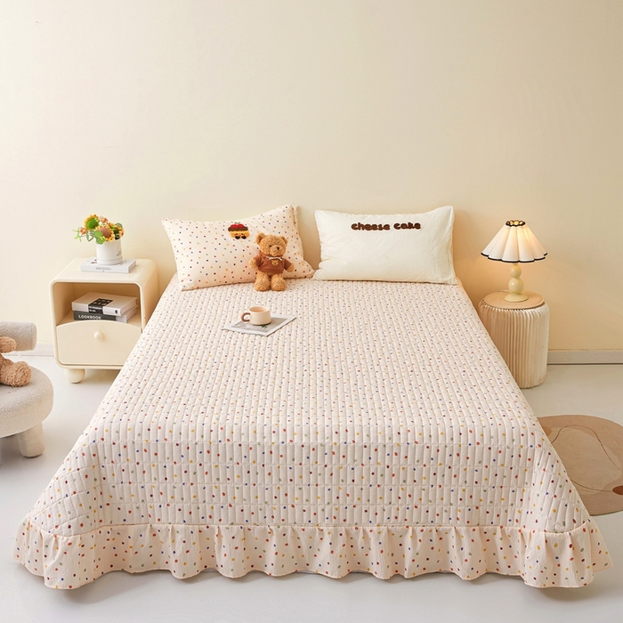 91家纺网 家纺一手货源 找家纺 麦空家居 2026新款木棉皱纱春夏被床盖四件套jelly cheese系列 樱桃蛋糕