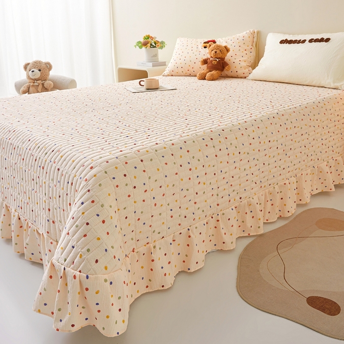 91家纺网 家纺一手货源 找家纺 麦空家居 2026新款木棉皱纱春夏被床盖四件套jelly cheese系列 樱桃蛋糕