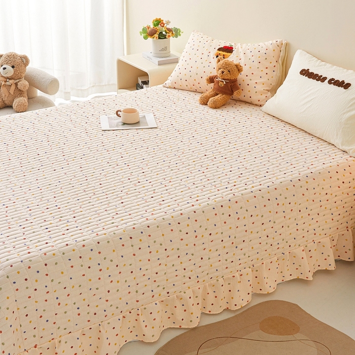 91家纺网 家纺一手货源 找家纺 麦空家居 2026新款木棉皱纱春夏被床盖四件套jelly cheese系列 樱桃蛋糕