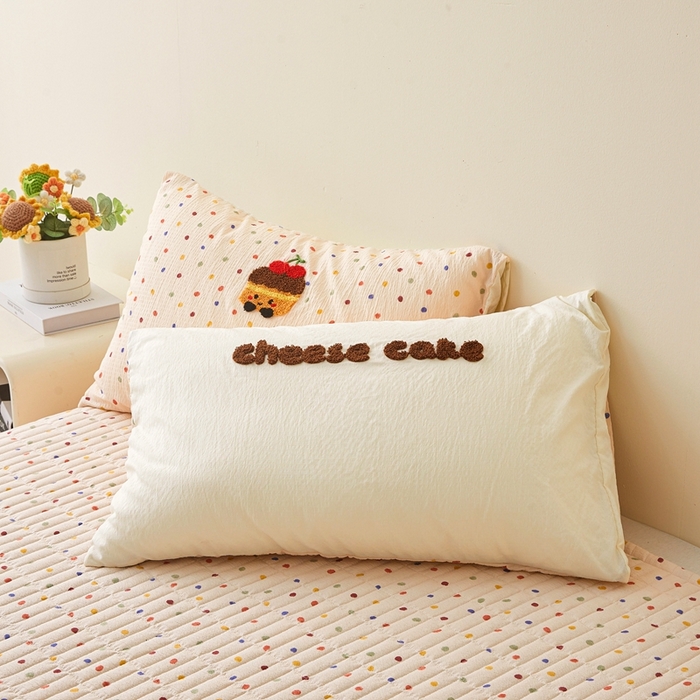 91家纺网 家纺一手货源 找家纺 麦空家居 2026新款木棉皱纱春夏被床盖四件套jelly cheese系列 樱桃蛋糕