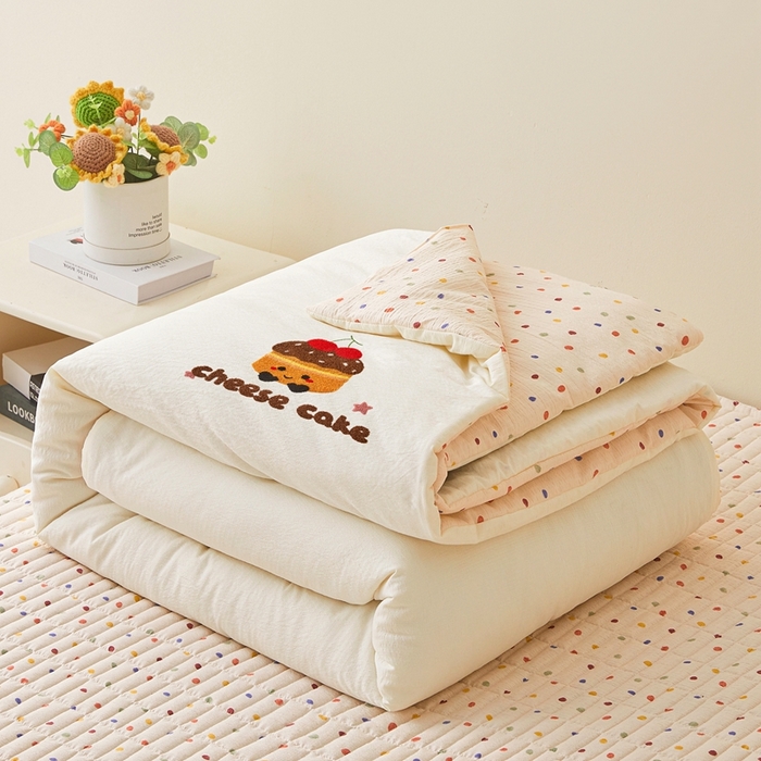 91家纺网 家纺一手货源 找家纺 麦空家居 2026新款木棉皱纱春夏被床盖四件套jelly cheese系列 樱桃蛋糕