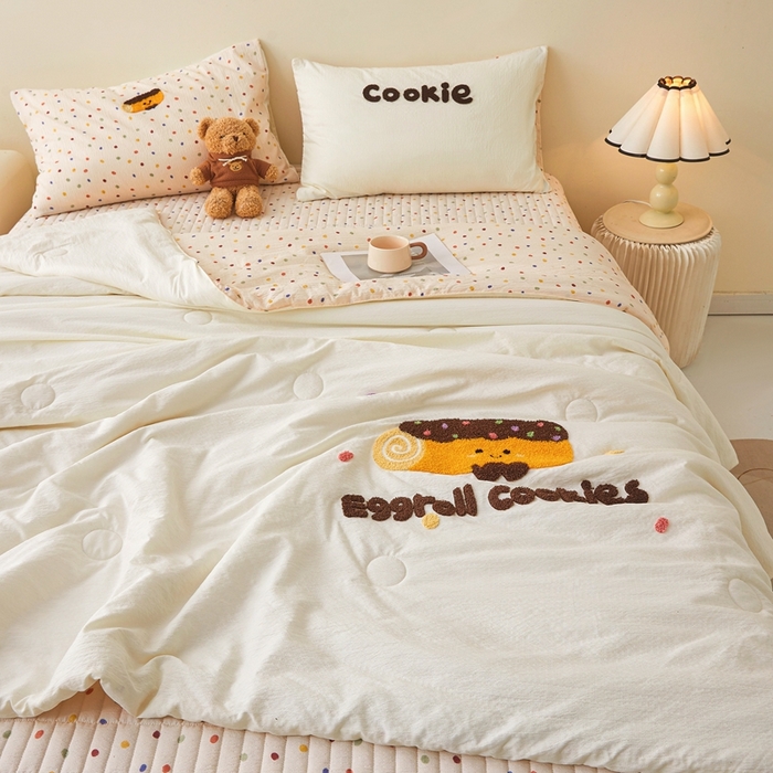 91家纺网 家纺一手货源 找家纺 麦空家居 2026新款木棉皱纱春夏被床盖四件套jelly cheese系列 毛巾卷