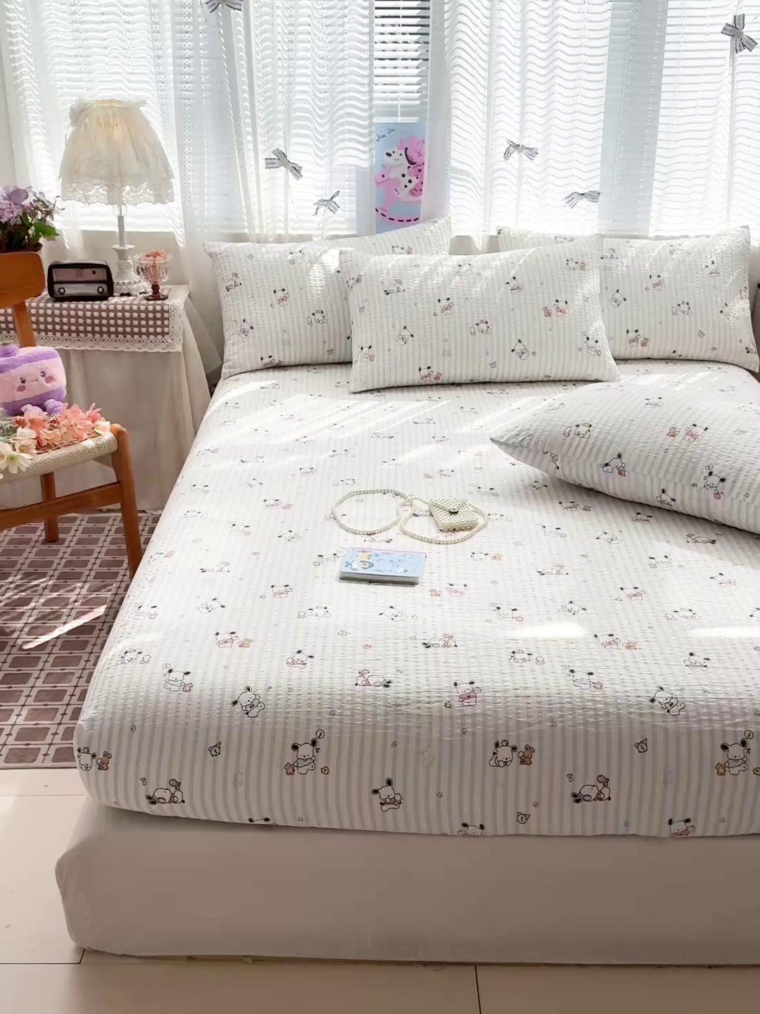 91家纺网 家纺一手货源 找家纺 N先生+V 13814689556 发大图/买家秀 2026春夏新款软糯糯泡芙纱单床笠 床笠单件 欢乐帕恰（床笠）