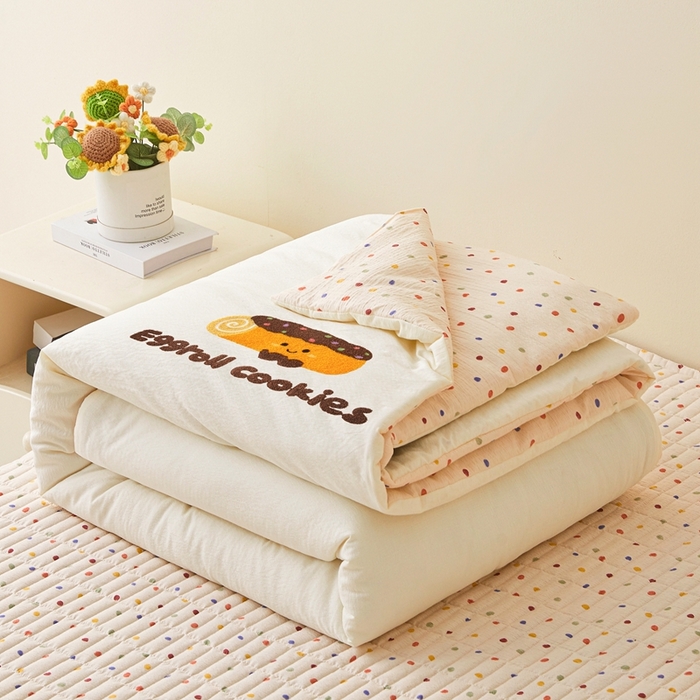 91家纺网 家纺一手货源 找家纺 麦空家居 2026新款木棉皱纱春夏被床盖四件套jelly cheese系列 毛巾卷