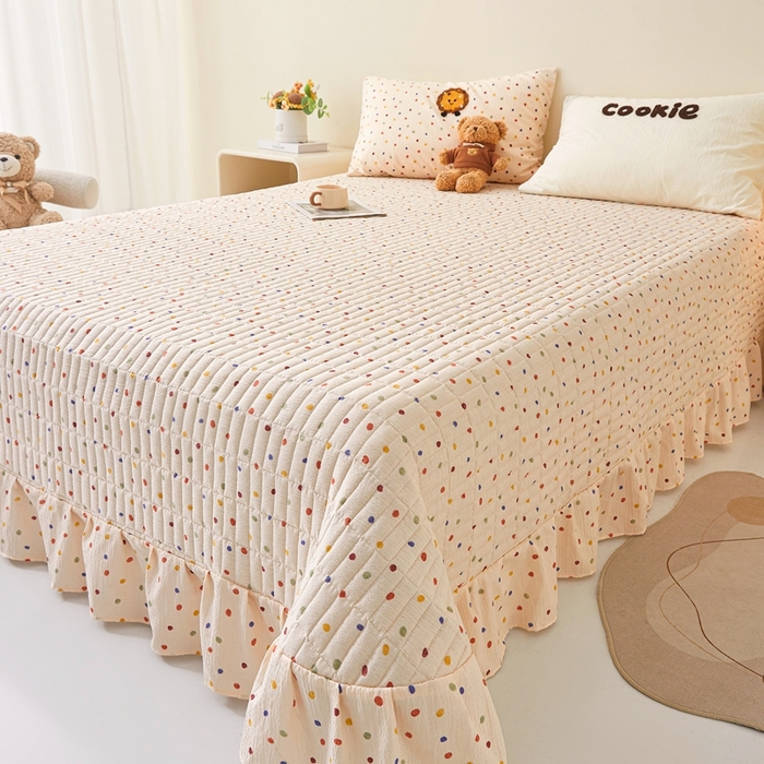 91家纺网 家纺一手货源 找家纺 麦空家居 2026新款木棉皱纱春夏被床盖四件套jelly cheese系列 曲奇