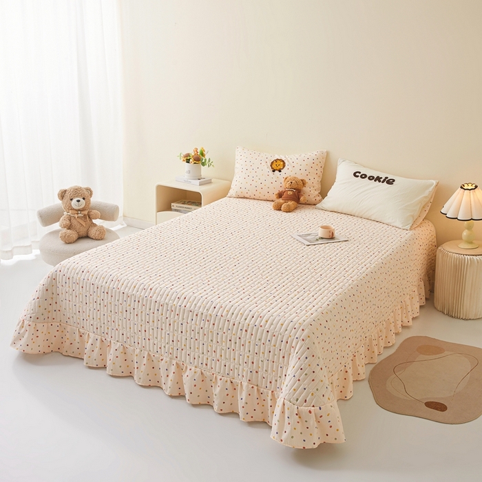 91家纺网 家纺一手货源 找家纺 麦空家居 2026新款木棉皱纱春夏被床盖四件套jelly cheese系列 曲奇