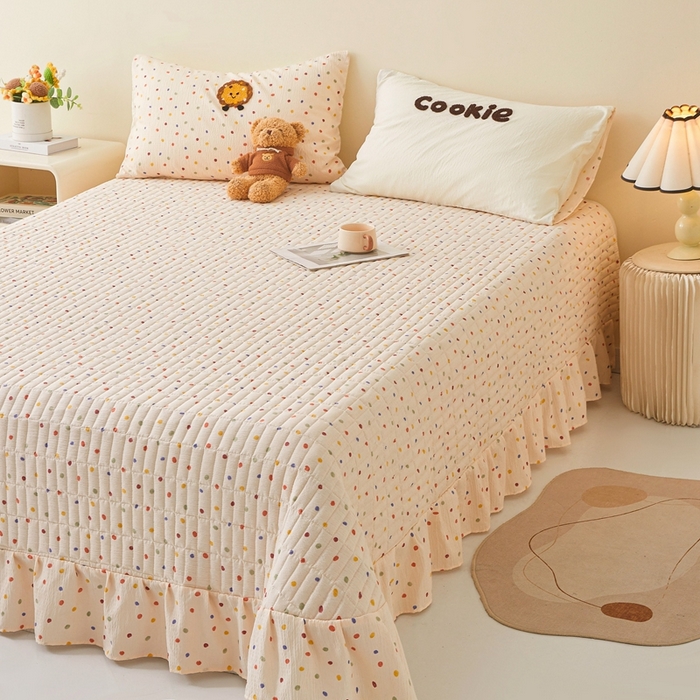 91家纺网 家纺一手货源 找家纺 麦空家居 2026新款木棉皱纱春夏被床盖四件套jelly cheese系列 曲奇