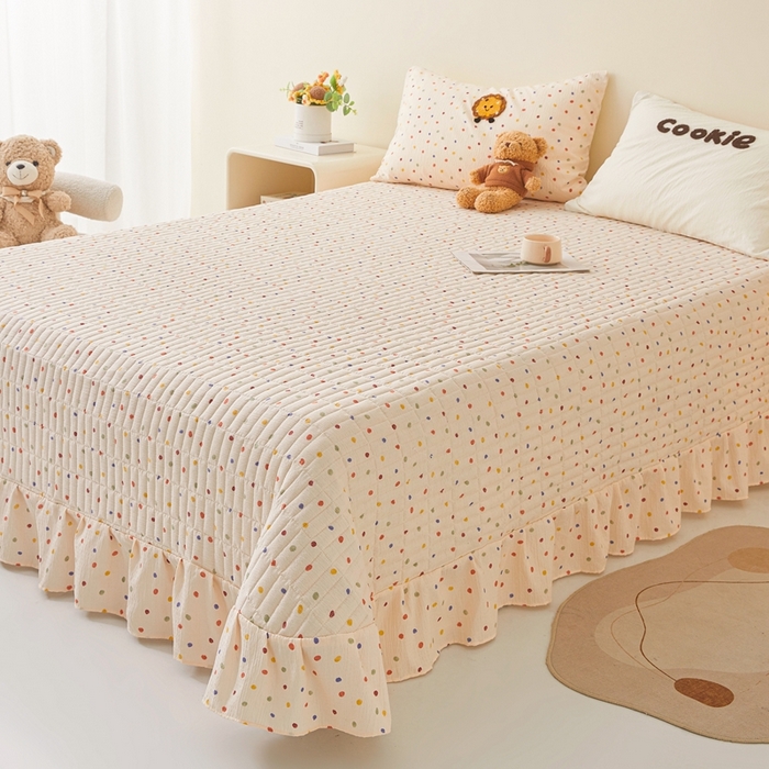 91家纺网 家纺一手货源 找家纺 麦空家居 2026新款木棉皱纱春夏被床盖四件套jelly cheese系列 曲奇