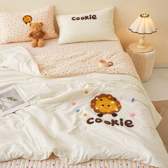 91家纺网 家纺一手货源 找家纺 麦空家居 2026新款木棉皱纱春夏被床盖四件套jelly cheese系列 曲奇