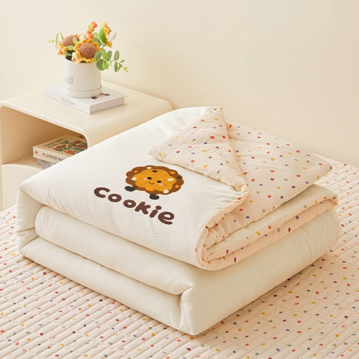 91家纺网 家纺一手货源 找家纺 麦空家居 2026新款木棉皱纱春夏被床盖四件套jelly cheese系列 曲奇