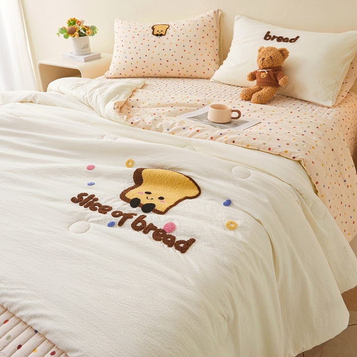 91家纺网 家纺一手货源 找家纺 麦空家居 2026新款木棉皱纱春夏被床盖四件套jelly cheese系列 吐司