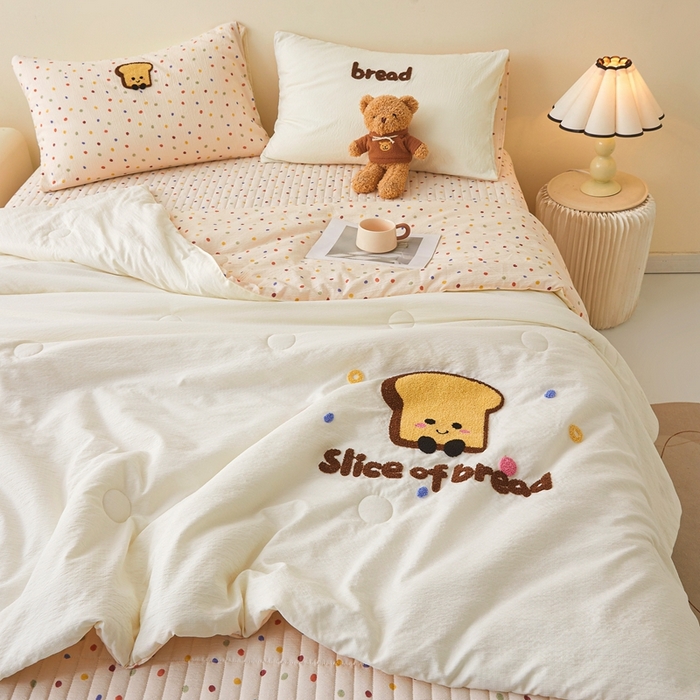 91家纺网 家纺一手货源 找家纺 麦空家居 2026新款木棉皱纱春夏被床盖四件套jelly cheese系列 吐司