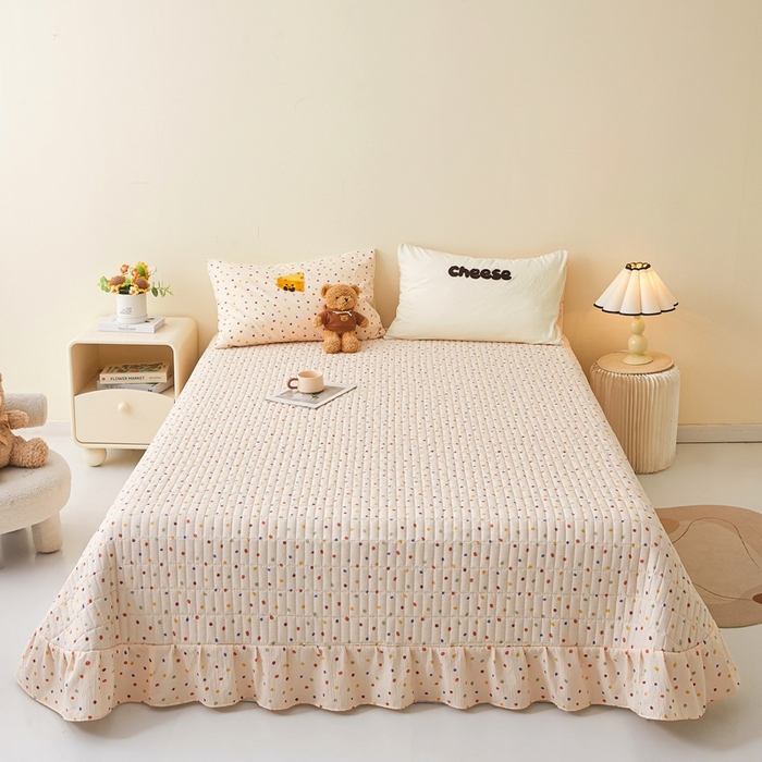 91家纺网 家纺一手货源 找家纺 麦空家居 2026新款木棉皱纱春夏被床盖四件套jelly cheese系列 芝士