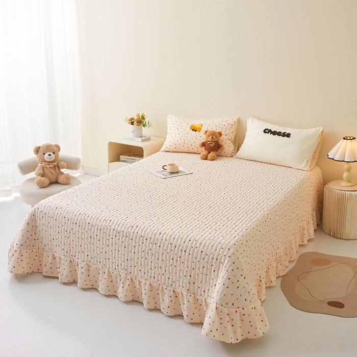 91家纺网 家纺一手货源 找家纺 麦空家居 2026新款木棉皱纱春夏被床盖四件套jelly cheese系列 芝士