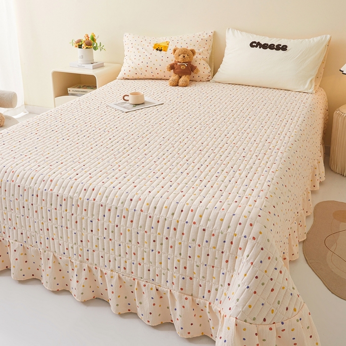 91家纺网 家纺一手货源 找家纺 麦空家居 2026新款木棉皱纱春夏被床盖四件套jelly cheese系列 芝士