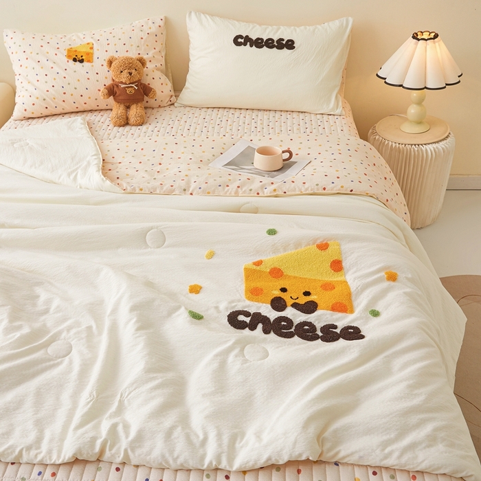 91家纺网 家纺一手货源 找家纺 麦空家居 2026新款木棉皱纱春夏被床盖四件套jelly cheese系列 芝士