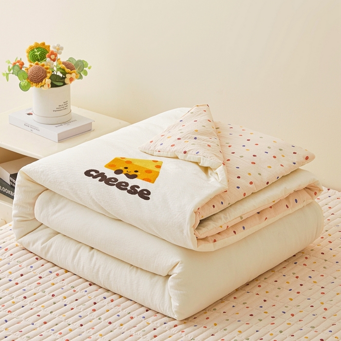 91家纺网 家纺一手货源 找家纺 麦空家居 2026新款木棉皱纱春夏被床盖四件套jelly cheese系列 芝士