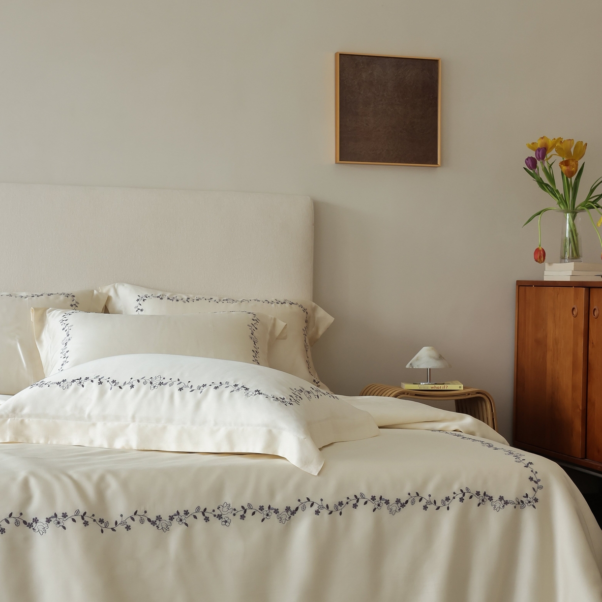 91家纺网 家纺一手货源 找家纺 初拾 2026新款60支奥地利进口兰精天丝四件套—嘉丽斯 嘉丽斯-茉莉白