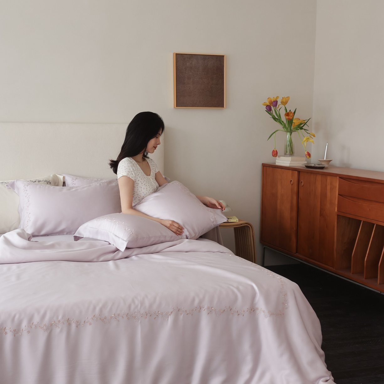 91家纺网 家纺一手货源 找家纺 初拾 2026新款60支奥地利进口兰精天丝四件套—嘉丽斯 嘉丽斯-香草紫