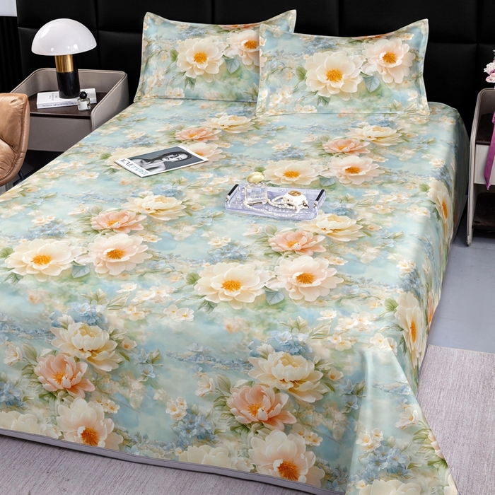 91家纺网 家纺一手货源 找家纺 （总）念家居 2026新款实物更立体5D立体数码印花凉感丝冰丝席凉席三件套