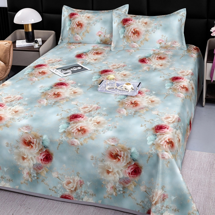 91家纺网 家纺一手货源 找家纺 （总）念家居 2026新款实物更立体5D立体数码印花凉感丝冰丝席凉席三件套