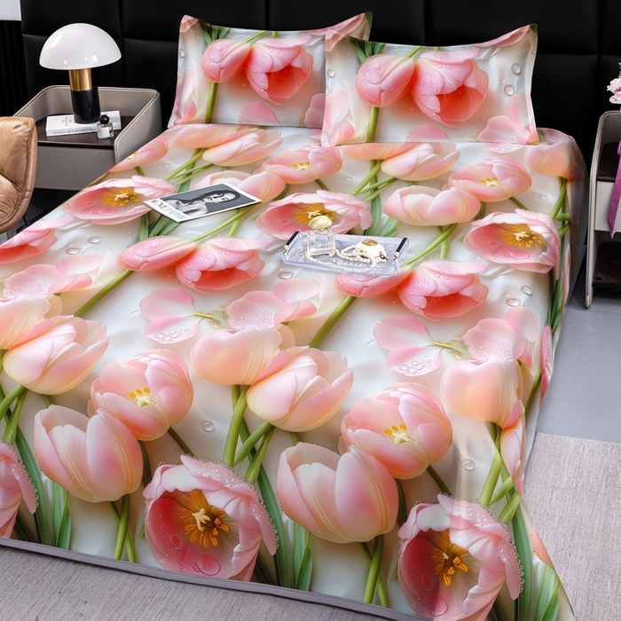 91家纺网 家纺一手货源 找家纺 （总）念家居 2026新款实物更立体5D立体数码印花凉感丝冰丝席凉席三件套