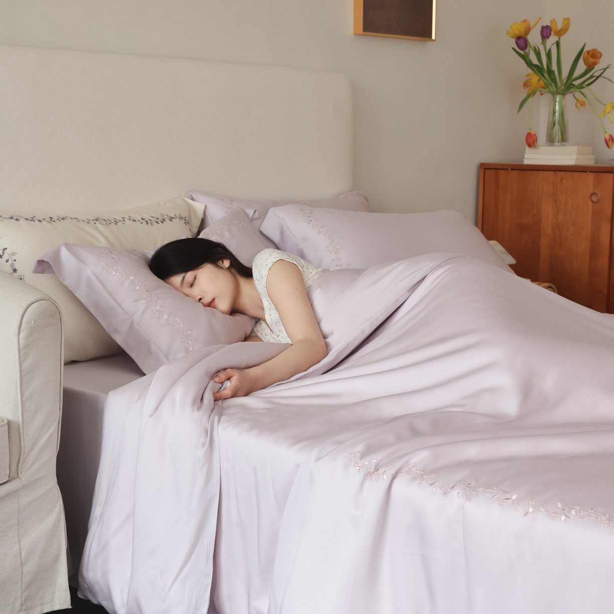 91家纺网 家纺一手货源 找家纺 初拾 2026新款60支奥地利进口兰精天丝四件套—嘉丽斯 嘉丽斯-香草紫