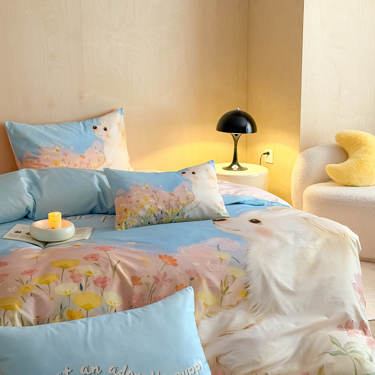 91家纺网 家纺一手货源 找家纺 西西家居 2026新款100s数码印花款长绒棉四件套-春日治愈款 博美