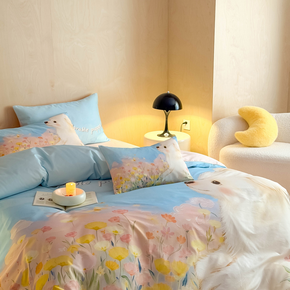 91家纺网 家纺一手货源 找家纺 西西家居 2026新款100s数码印花款长绒棉四件套-春日治愈款 博美