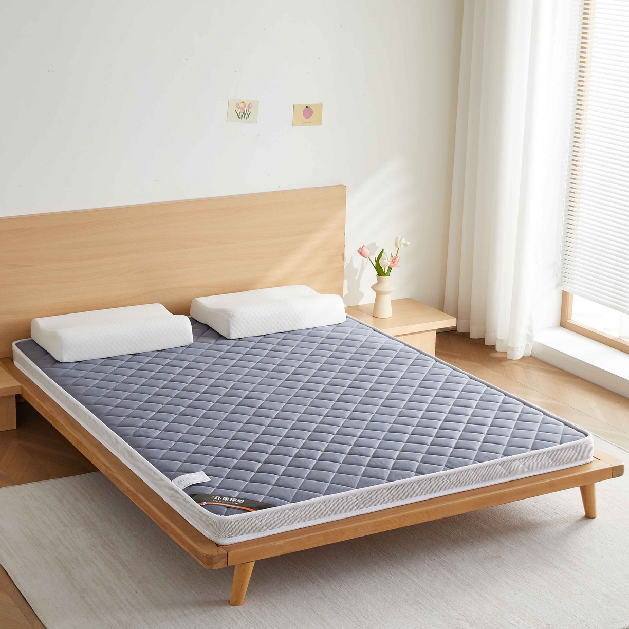 91家纺网 家纺一手货源 找家纺 时奥家纺 2026新款针织棉乳胶椰棕海绵床垫-云梦灰 5cm棕+1cm乳胶(7cm)