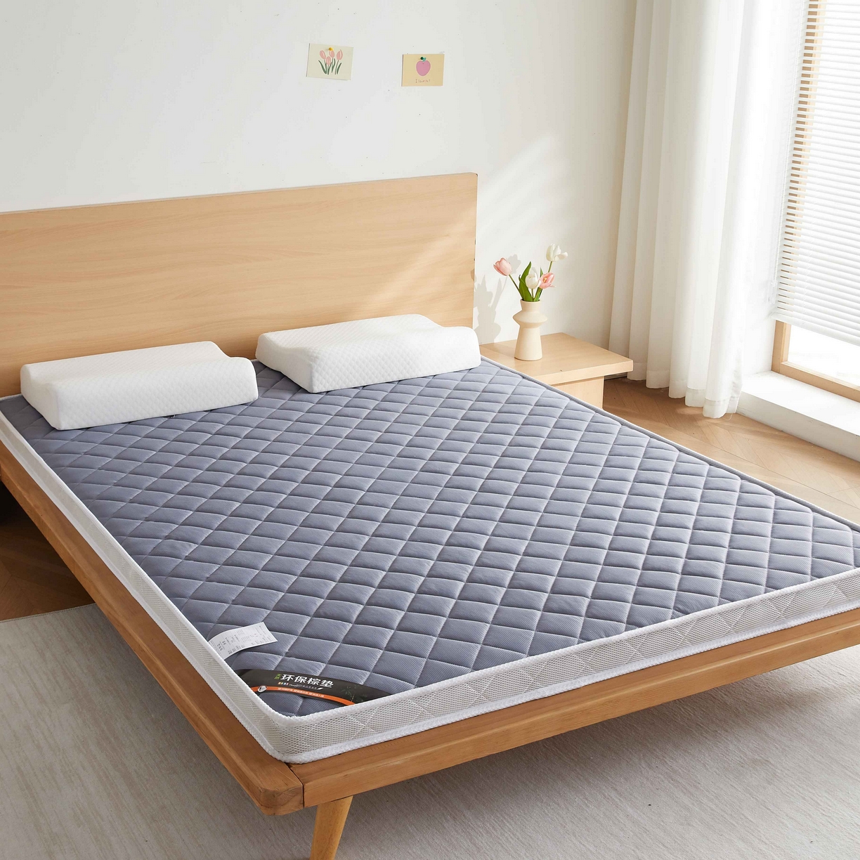 91家纺网 家纺一手货源 找家纺 时奥家纺 2026新款针织棉乳胶椰棕海绵床垫-云梦灰 5cm棕+1cm乳胶(7cm)