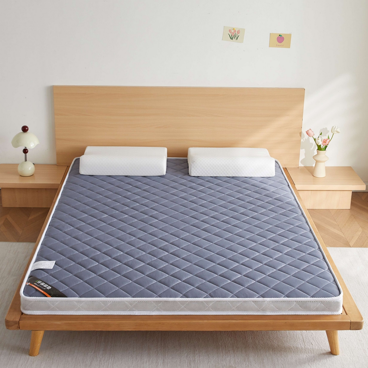 91家纺网 家纺一手货源 找家纺 时奥家纺 2026新款针织棉乳胶椰棕海绵床垫-云梦灰 3cm棕+2cm乳胶(6cm)