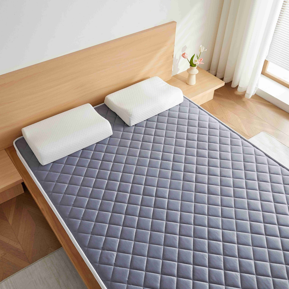 91家纺网 家纺一手货源 找家纺 时奥家纺 2026新款针织棉乳胶椰棕海绵床垫-云梦灰 3cm棕+2cm乳胶(6cm)