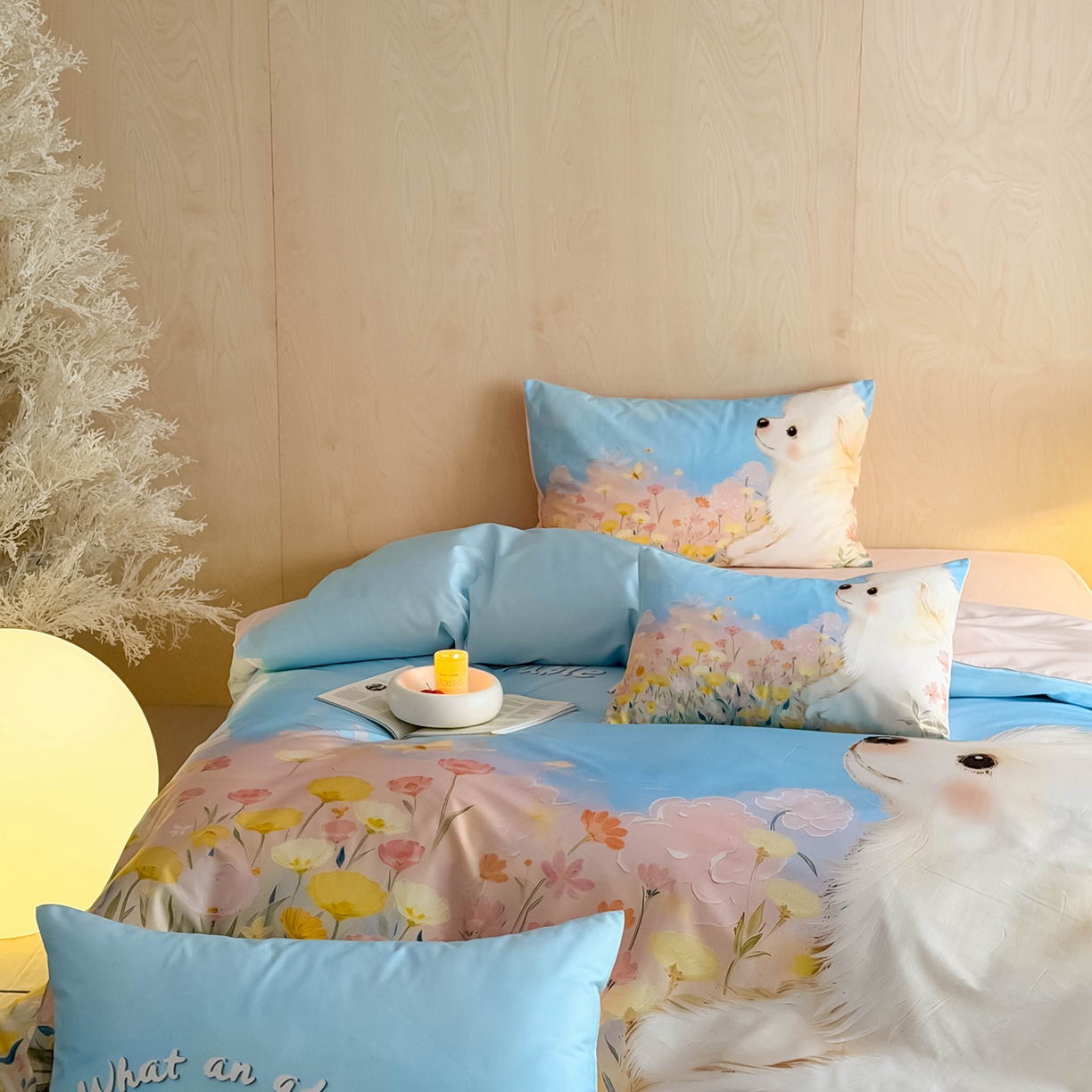 91家纺网 家纺一手货源 找家纺 西西家居 2026新款100s数码印花款长绒棉四件套-春日治愈款 博美