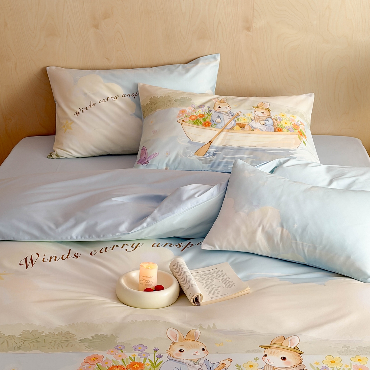 91家纺网 家纺一手货源 找家纺 西西家居 2026新款100s数码印花款长绒棉四件套-春日治愈款 彼得兔