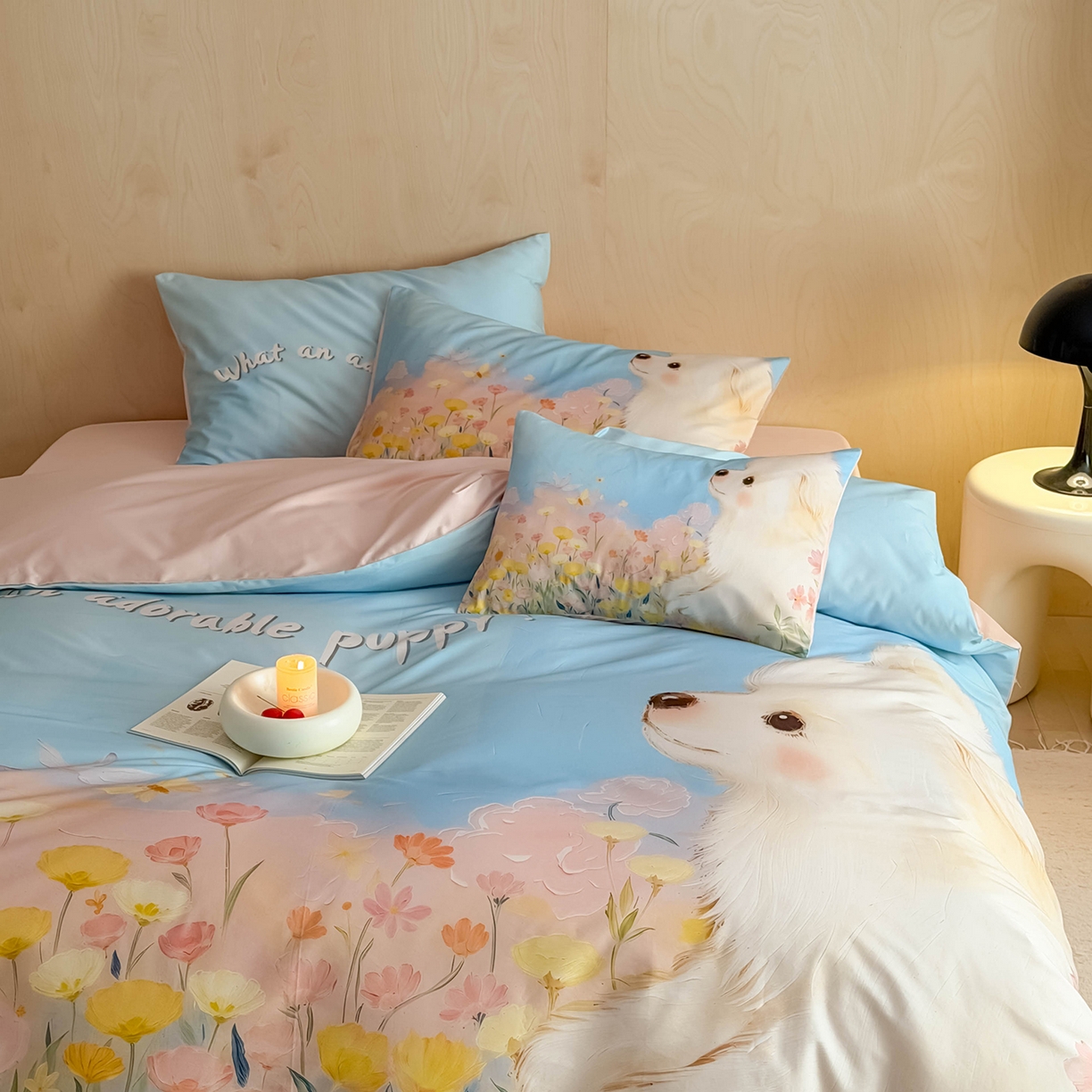 91家纺网 家纺一手货源 找家纺 西西家居 2026新款100s数码印花款长绒棉四件套-春日治愈款 博美