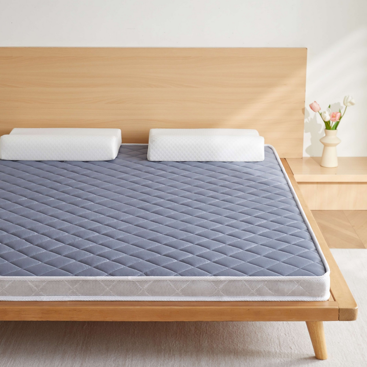 91家纺网 家纺一手货源 找家纺 时奥家纺 2026新款针织棉乳胶椰棕海绵床垫-云梦灰 7cm棕+2cm乳胶(10cm)