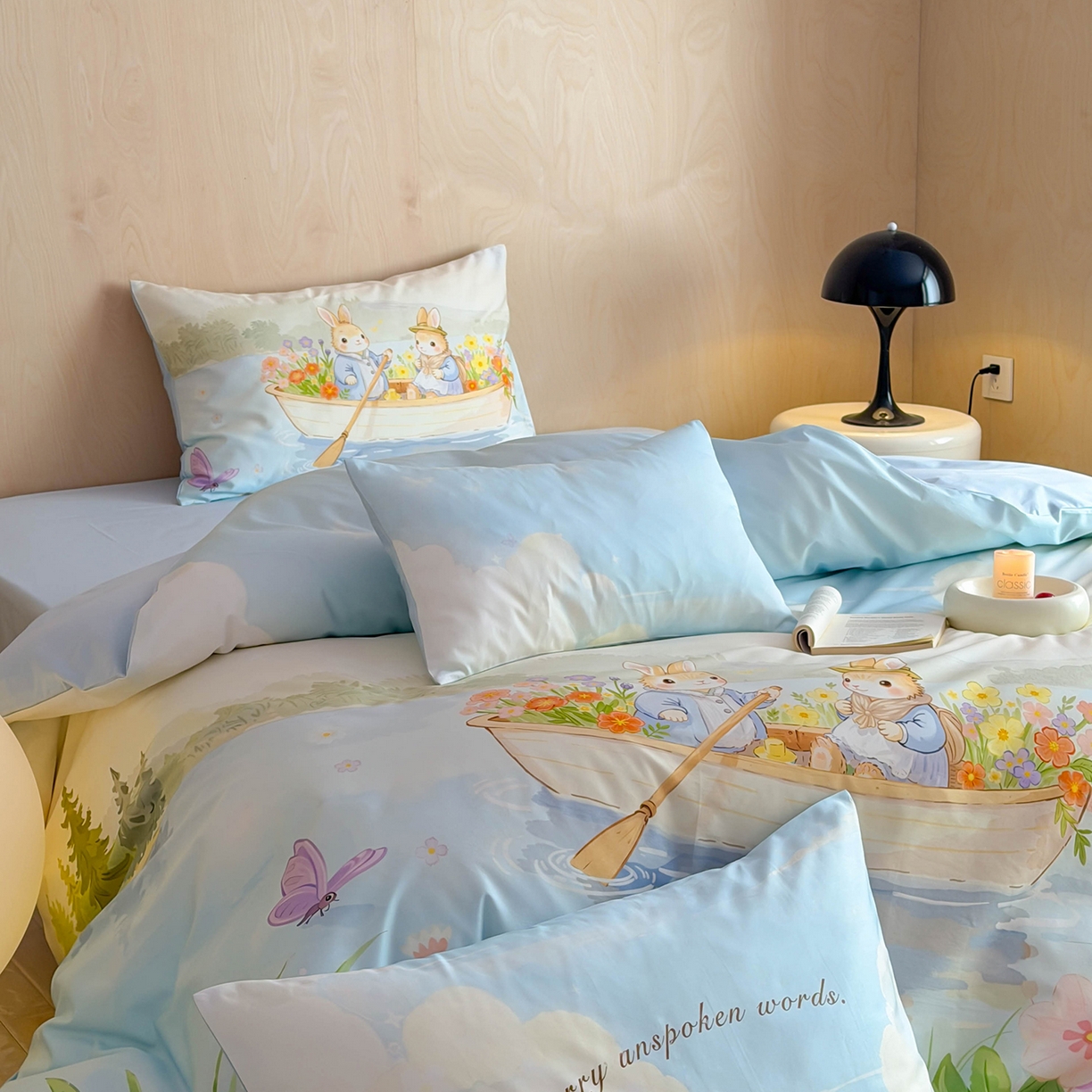 91家纺网 家纺一手货源 找家纺 西西家居 2026新款100s数码印花款长绒棉四件套-春日治愈款 彼得兔