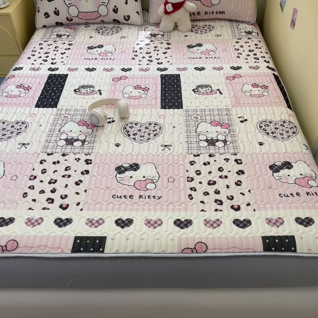 91家纺网 家纺一手货源 找家纺 （总）摩妮卡 2026春夏新款凉感丝印花小清新乳胶凉席席子床笠款三件套