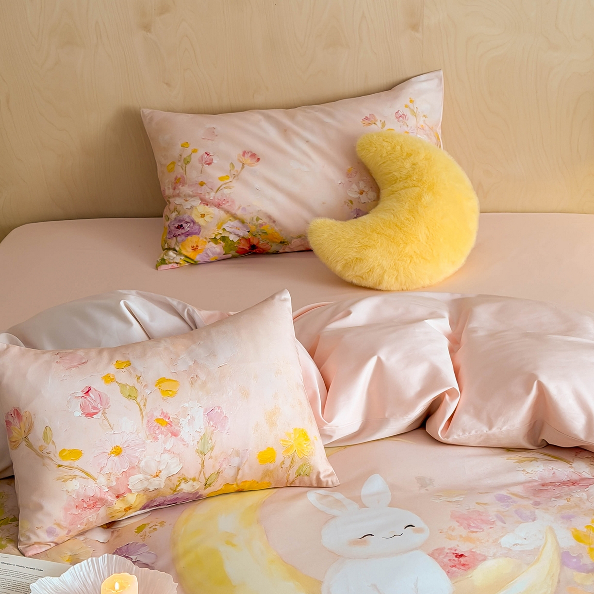 91家纺网 家纺一手货源 找家纺 西西家居 2026新款100s数码印花款长绒棉四件套-春日治愈款 油画小兔