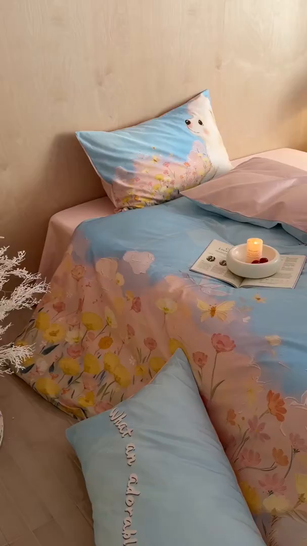 91家纺网 家纺一手货源 找家纺 西西家居 2026新款100s数码印花款长绒棉四件套-春日治愈款 博美