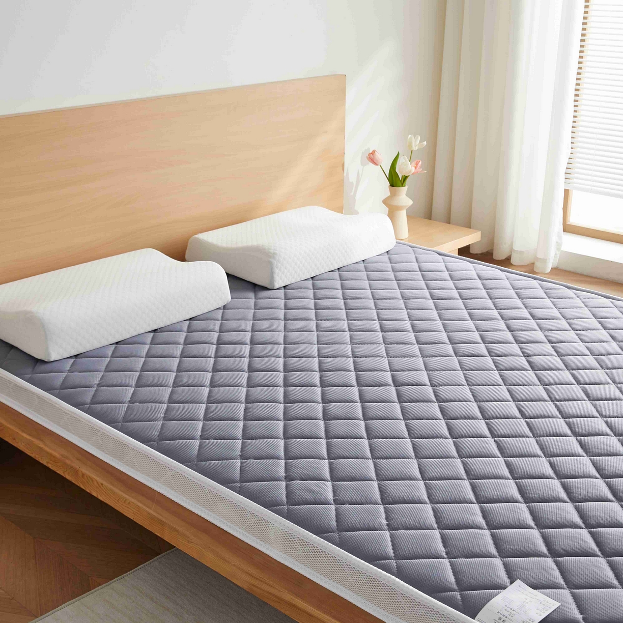 91家纺网 家纺一手货源 找家纺 时奥家纺 2026新款针织棉乳胶椰棕海绵床垫-云梦灰 7cm棕(8cm)