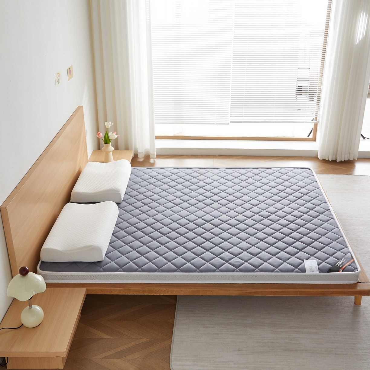 91家纺网 家纺一手货源 找家纺 时奥家纺 2026新款针织棉乳胶椰棕海绵床垫-云梦灰 7cm棕(8cm)