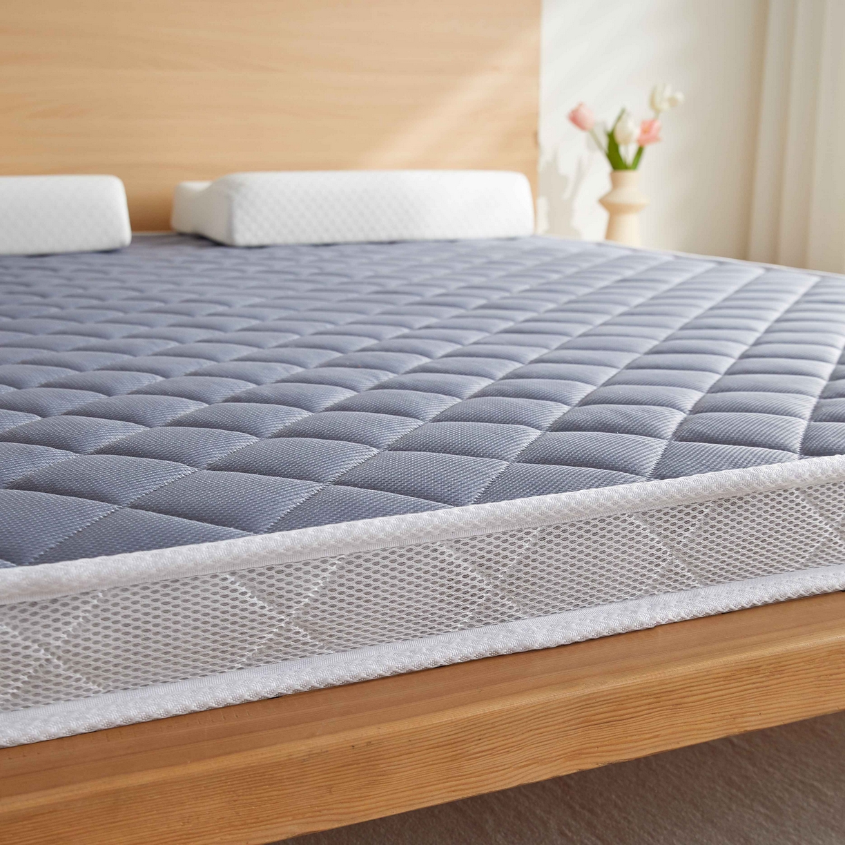 91家纺网 家纺一手货源 找家纺 时奥家纺 2026新款针织棉乳胶椰棕海绵床垫-云梦灰 5