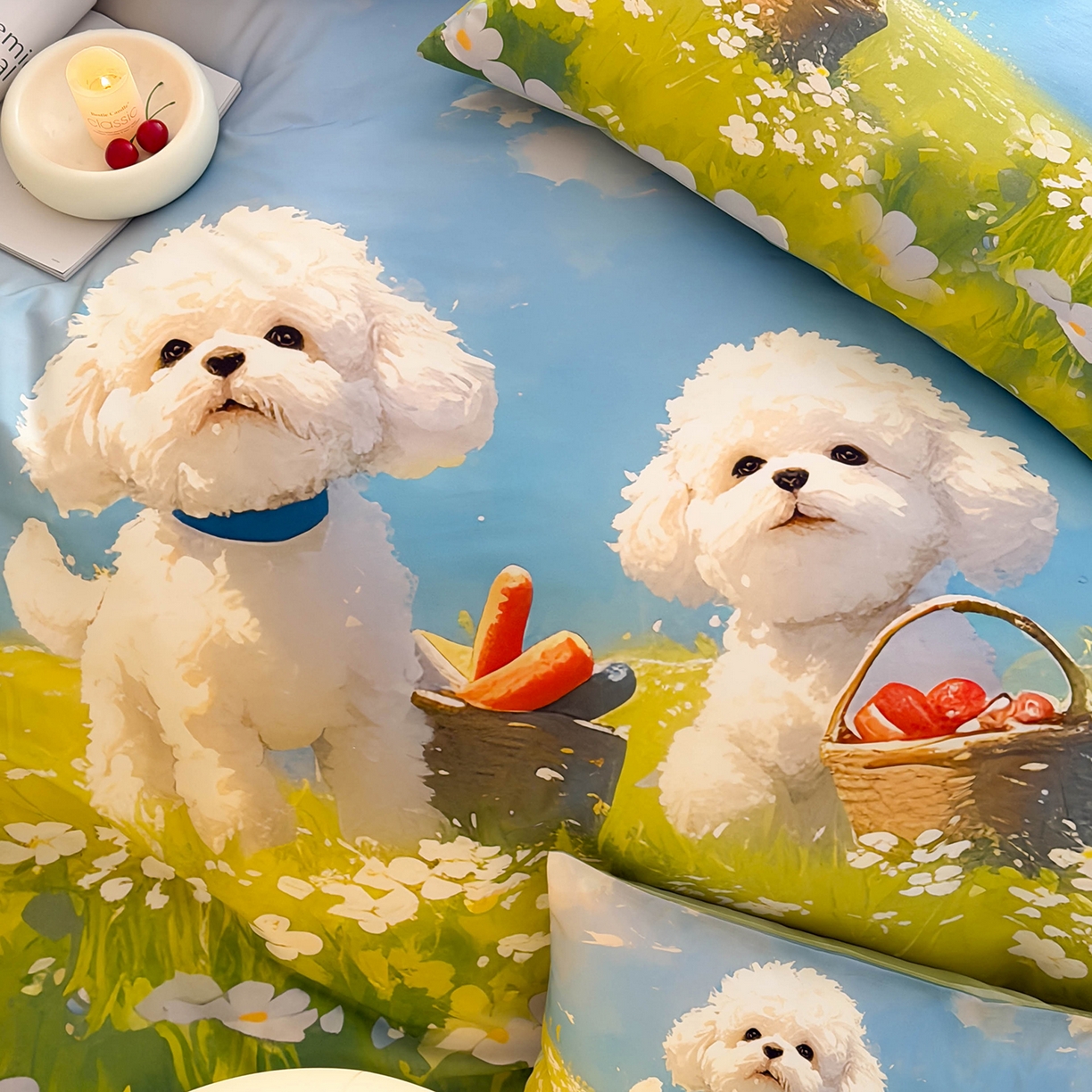 91家纺网 家纺一手货源 找家纺 西西家居 2026新款100s数码印花款长绒棉四件套-春日治愈款 蓝天小狗