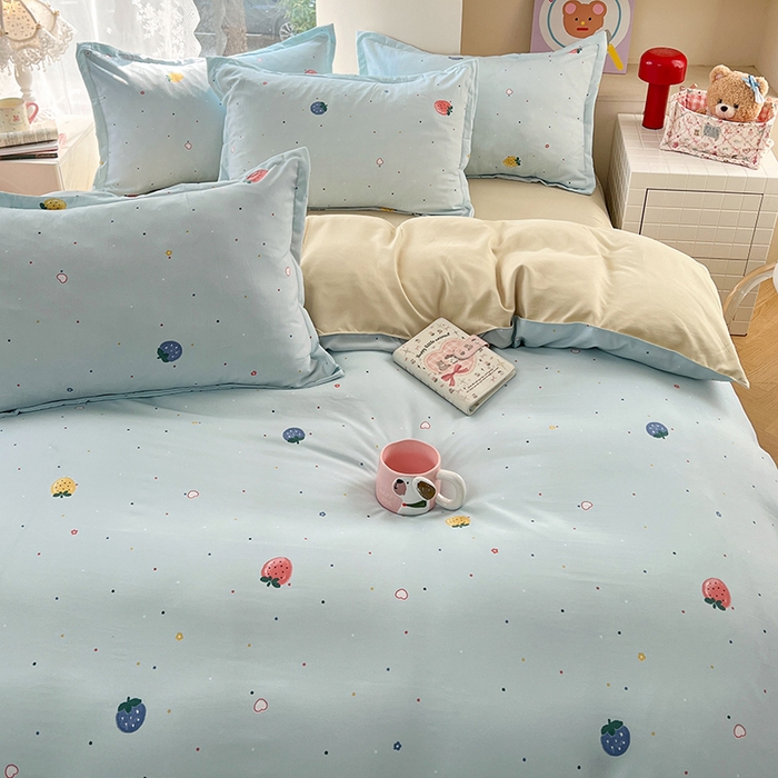 91家纺网 家纺一手货源 找家纺 世爵 2026春夏新款亲肤磨毛印花四件套 小草莓 兰