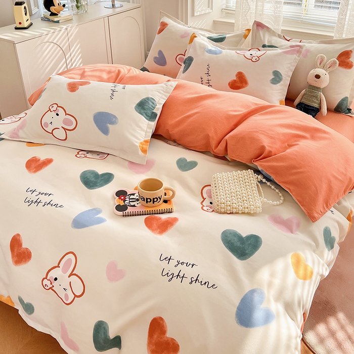 91家纺网 家纺一手货源 找家纺 世爵 2026春夏新款亲肤磨毛印花四件套 甜心小兔