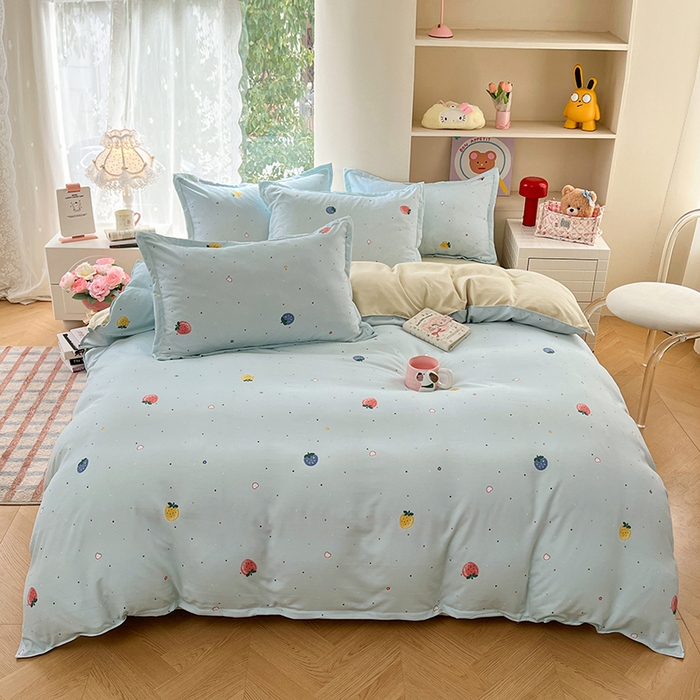 91家纺网 家纺一手货源 找家纺 世爵 2026春夏新款亲肤磨毛印花四件套 小草莓 兰