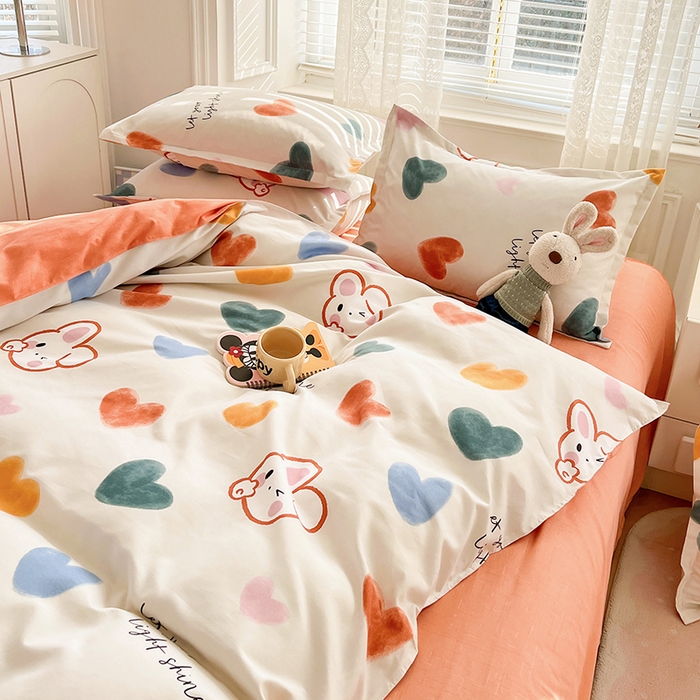 91家纺网 家纺一手货源 找家纺 世爵 2026春夏新款亲肤磨毛印花四件套 甜心小兔