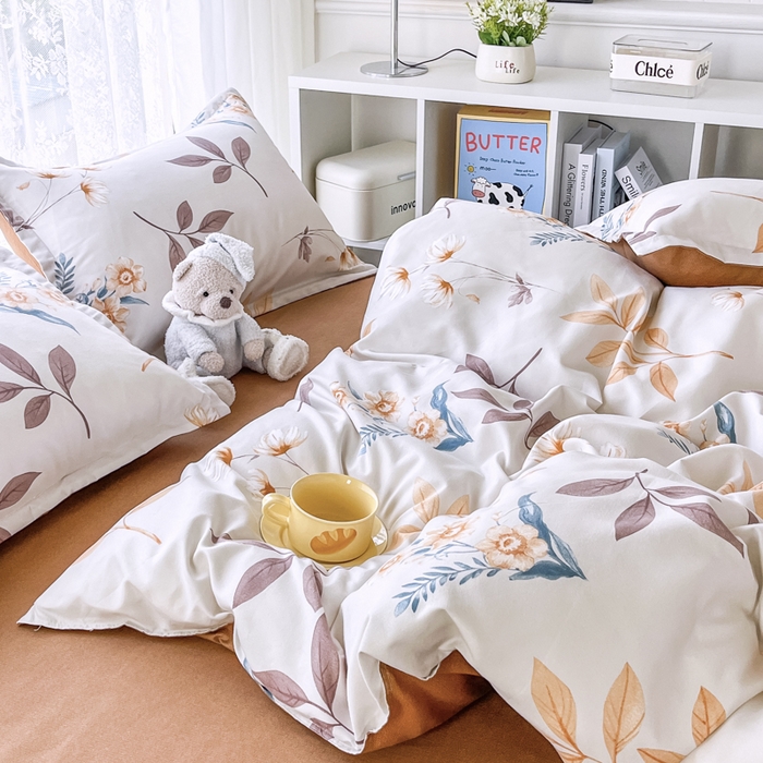 91家纺网 家纺一手货源 找家纺 世爵 2026春夏新款亲肤磨毛印花四件套 染秋棠